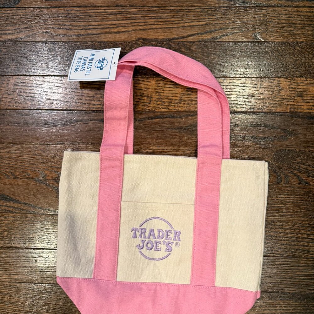 NWT TRADER JOE'S PINK + WHITE MINI PASTEL-COLORED TOTE BAG - RARE/HARD-TO-FIND